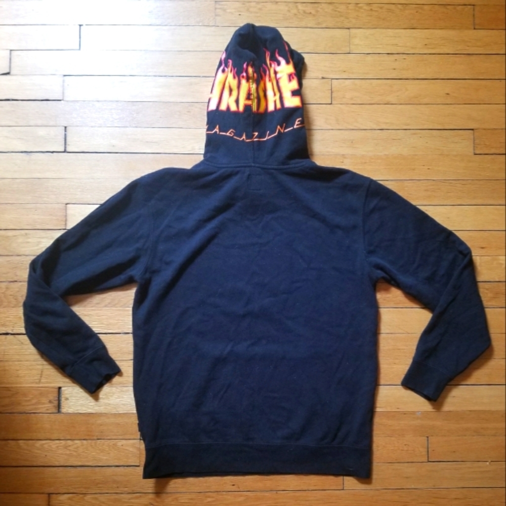 Vans x Thrasher pullover hoodie black size medium with flame hood
